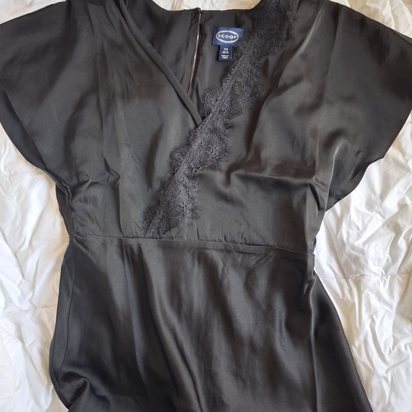 Dresses & Skirts - Silky Black V-Neck Lace Dress